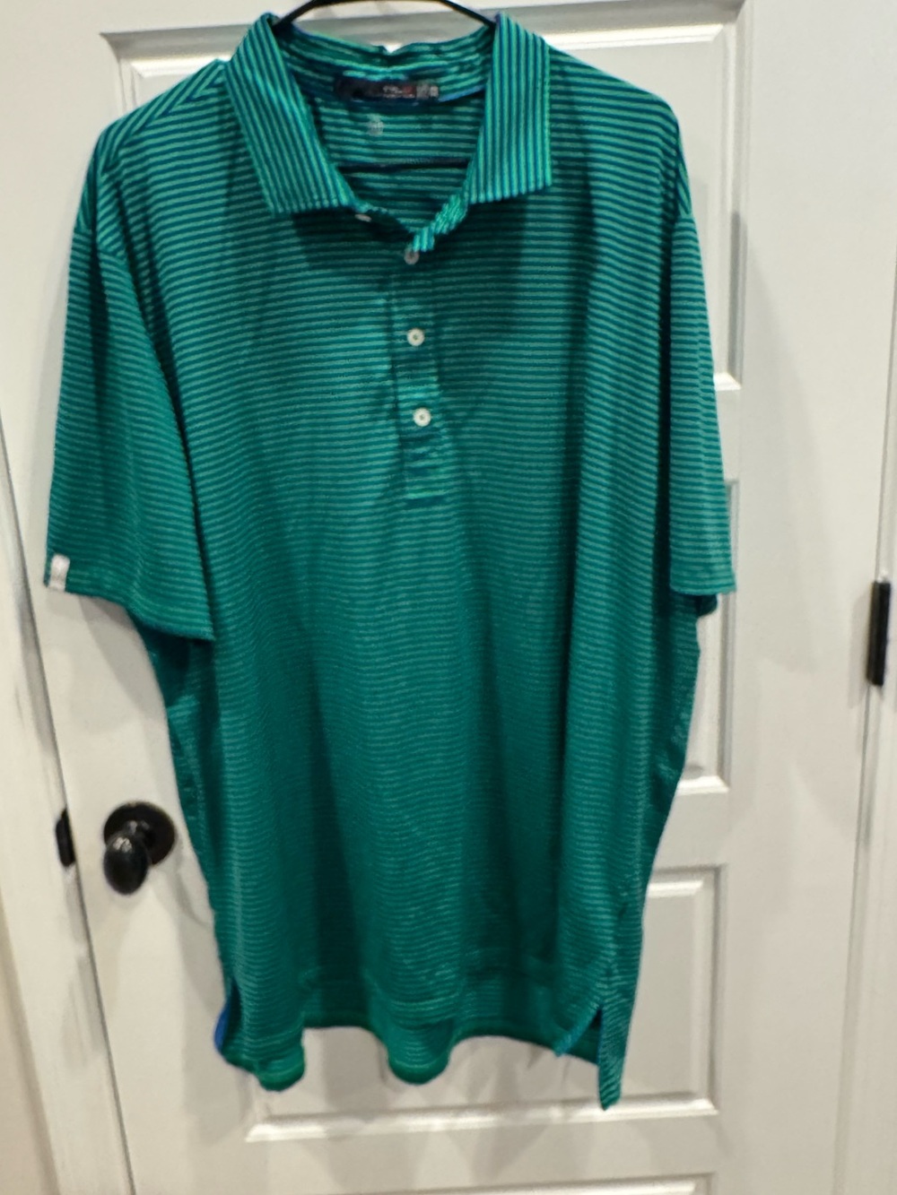 RLX Ralph Lauren Teal Green Striped Polo